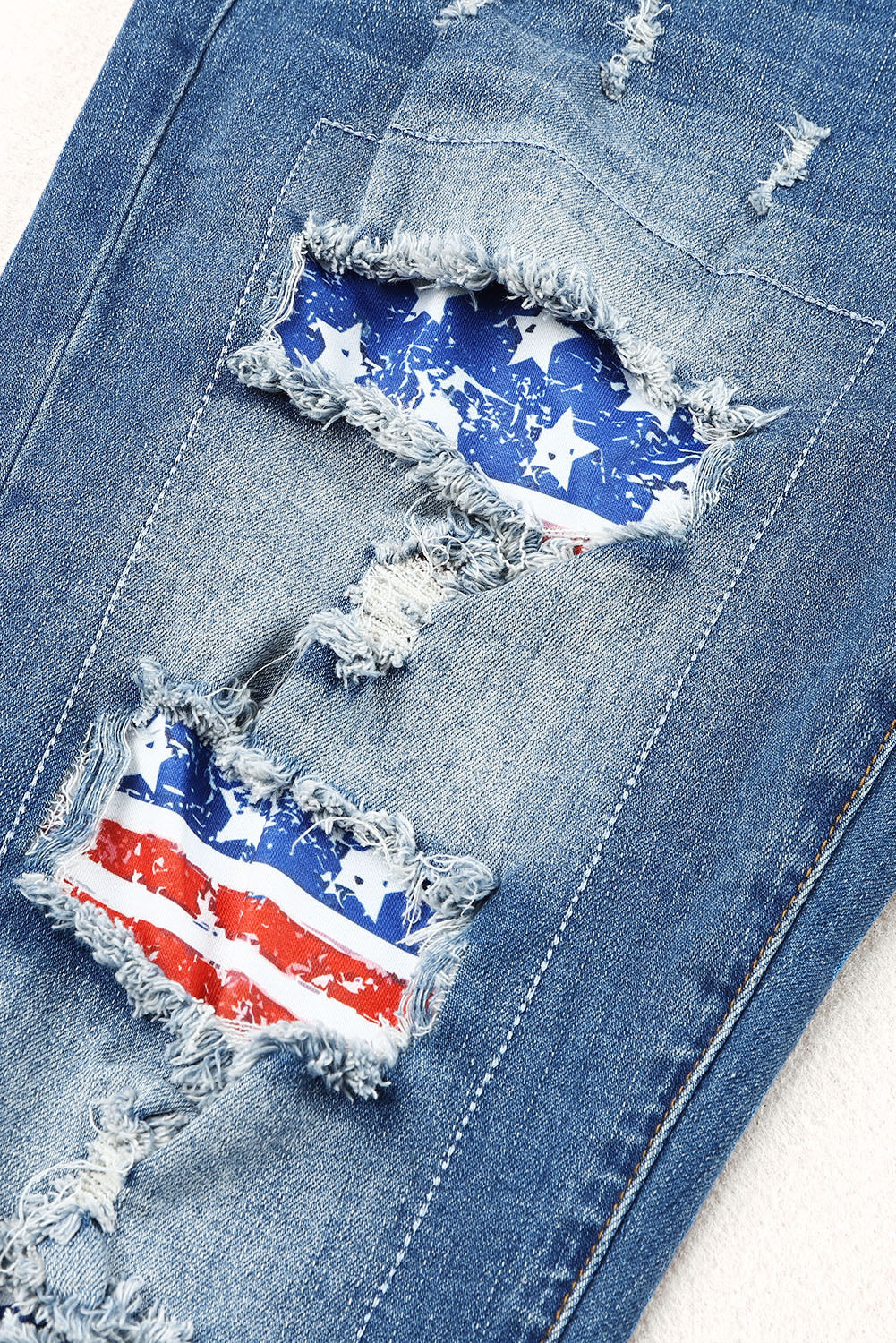 US Flag Patchwork Distressed Jeans