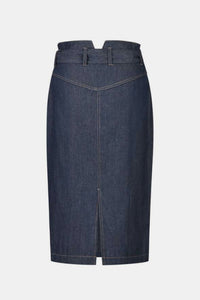 High Waist Belted Denim Skirt with Pockets